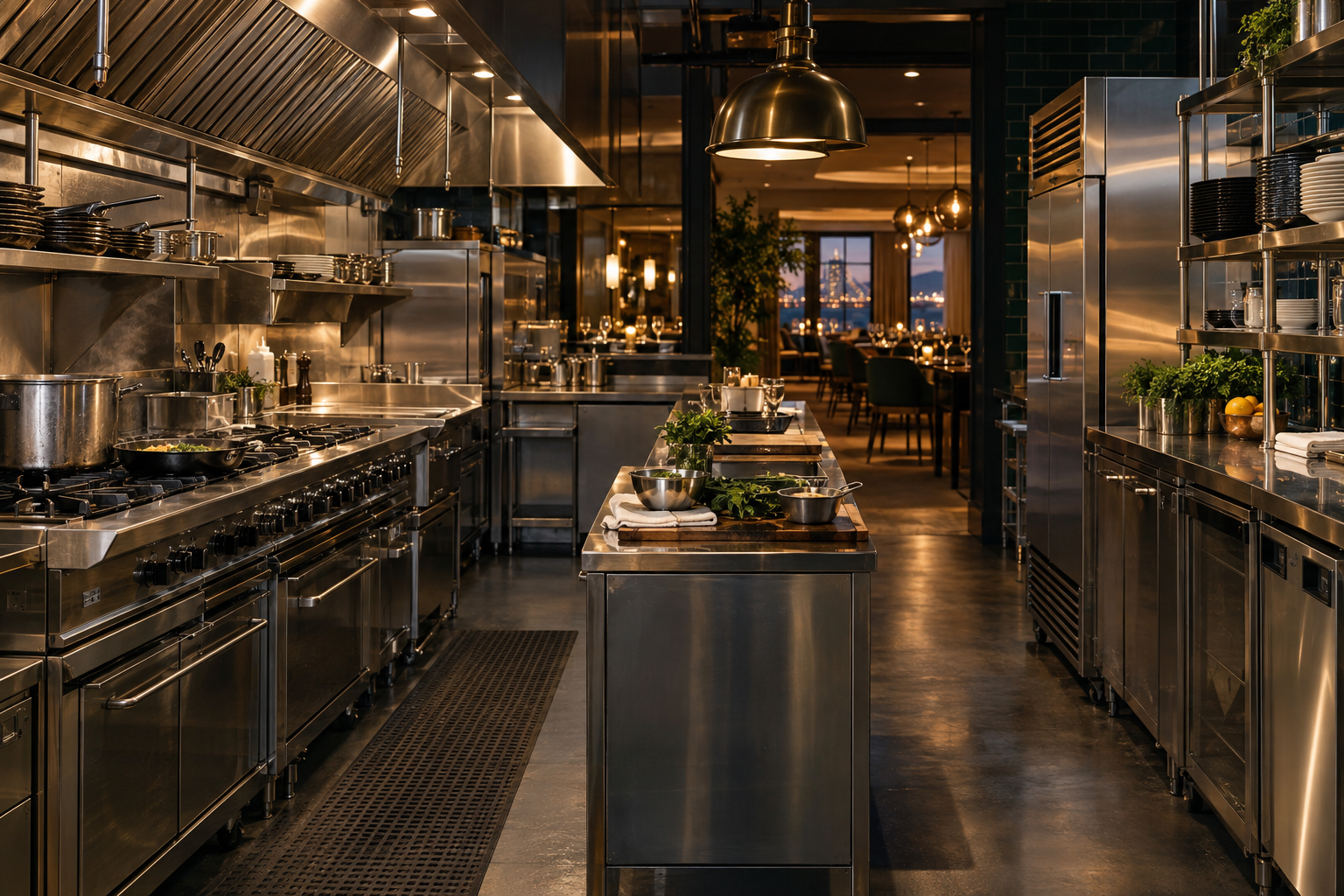 A well-maintained commercial restaurant kitchen